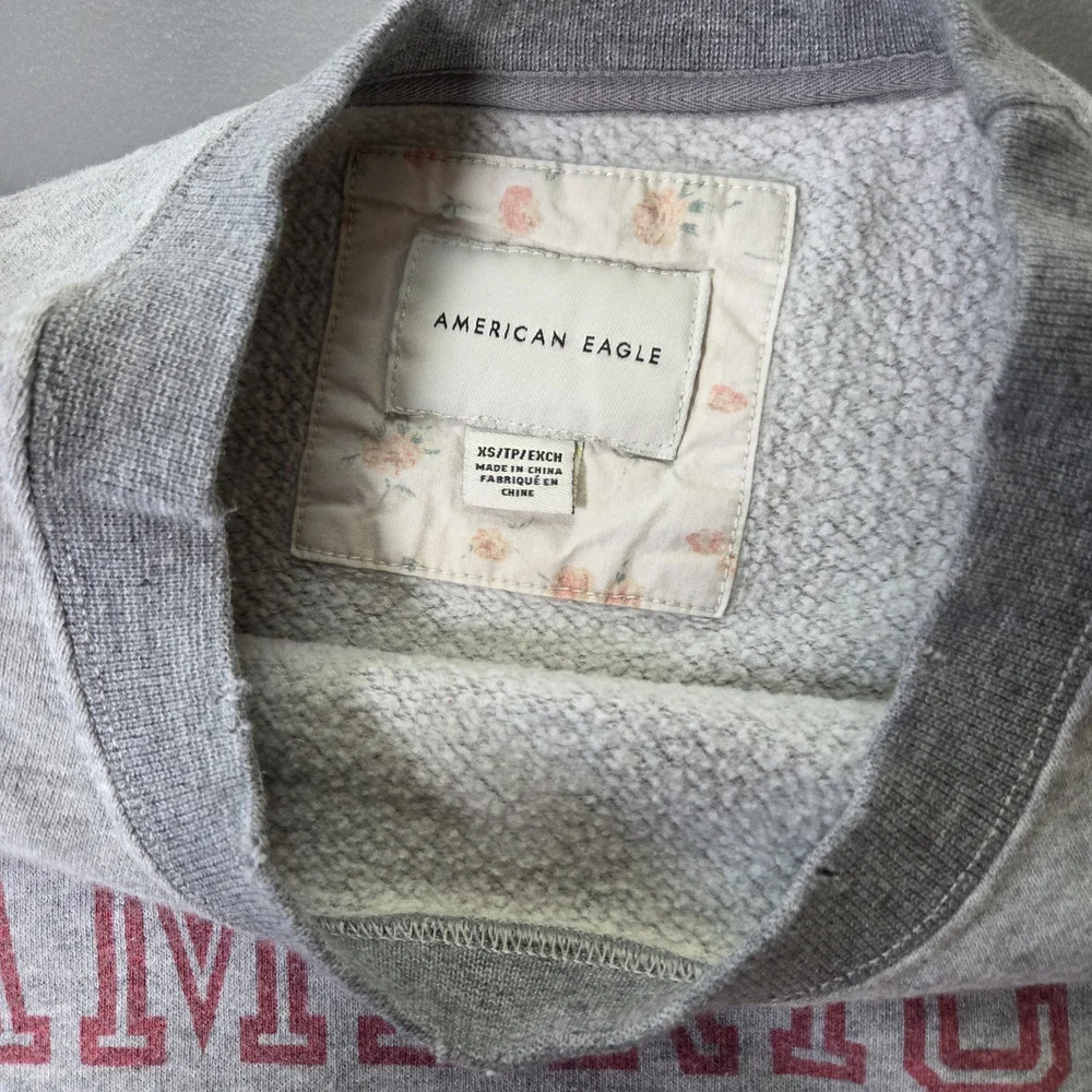 AEO Graphic Fleece Crewneck Sweatshirt Gray Pink Size XS - Picture 3 of 15